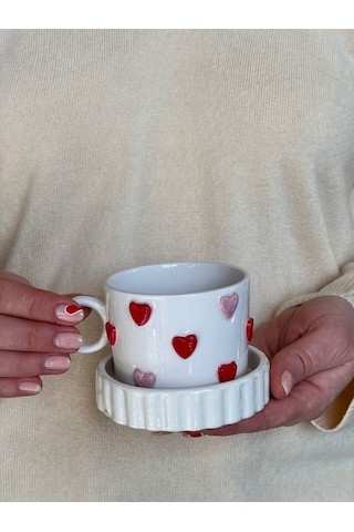 Meggdecor Pembe Kırmızı Kalpli Kupa Mug