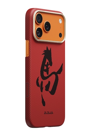 iPhone Uyumlu 17 Pro Max Kılıf M-safe Özellikli Aramid Fiber Pitaka Horse Painting Serisi Kapak Kırmızı