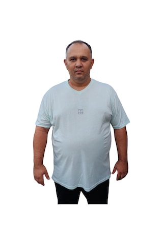Big Nona Erkek Büyük Beden Unisex T-shirt V Yaka Mint Yeşil Mint Yeşili