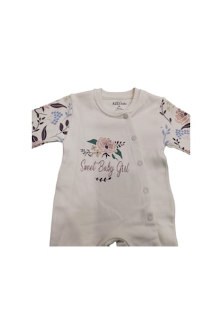 Çicek Desenli Çıtçıtlı Ayaksız Patiksiz Tulum Krem