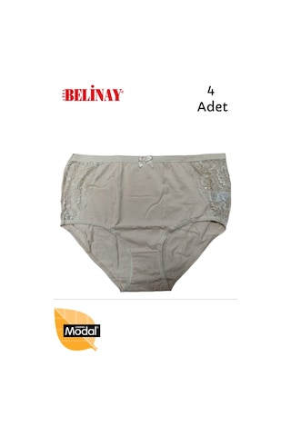 Belinay 4 Lü Paket Modal Yüksek Bel Dantelli Bayan Koton Külot 01 Ten Rengi