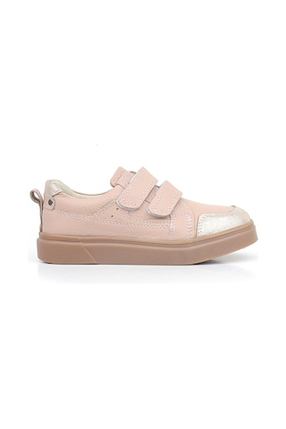 Rakerplus Pudra Simli Hakiki Deri Cırtlı Kız Çocuk Sneaker Ayakkabı Pudra