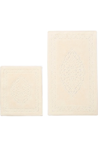 Lotus 2'li Pamuklu Klozet Takımı, Krem Banyo Paspas Seti Renkli