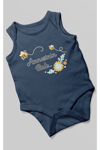 Morivokids Annesinin Balı Sıfır Kollu Bebek Body %100 Pamuk Lacivert