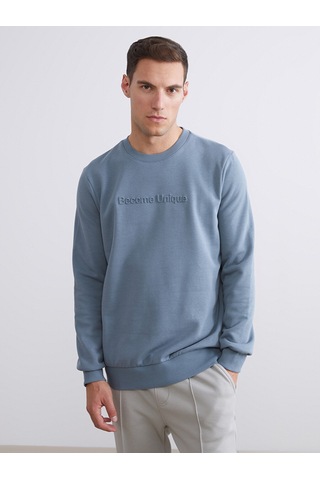 Lcwaıkıkı Classic İndigo Bisiklet Yaka Baskılı Erkek Sweatshirt