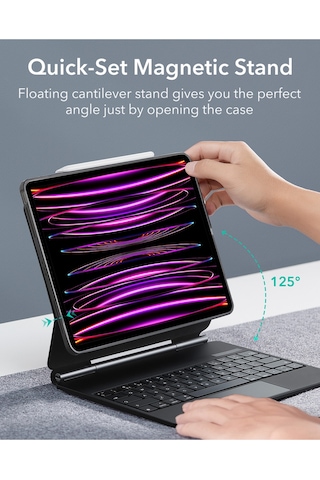 Apple Uyumlu iPad Pro 12.9 2018-2022 Manyetik 360 Klavyeli Kılıf A12x, A12z, M1 Ve M2 İşlemci Klavyeli Kılıf