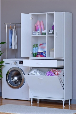 Eliusta Pine 75 Cm Genişlikte Dolap 75x171x32,5 Cm Banyo/mutfak Dolabı İki Kapaklı Sepetli Dolap Beyaz