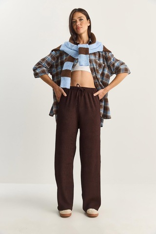Shade Kadın Geniş Paça Krinkıl Örme Pantolon 4108 60283847 - Kahverengi