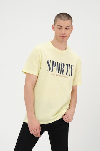 Erkek Sarı Basic T-shirt Baskılı Slim Fit %100 Pamuk Tişört Sarı