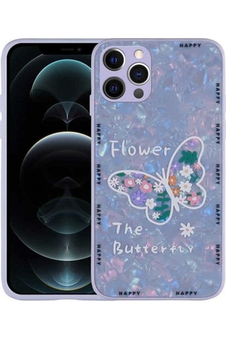 Apple Uyumlu iPhone 12 Pro Kılıf Desenli Sert Silikon Zore Mumila Kapak Lilac Flower