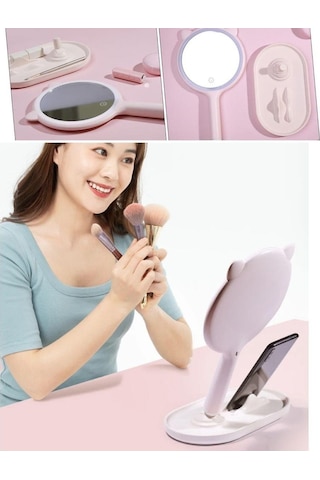 Kedi Kulaklı Telefon Standlı Yuvarlak Dokunmatik Led Ayarlı Masa Çok Renkli