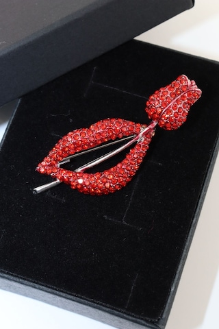 Red Rose Lips Broş. Taşlı Tasarım Broş. Yaka İğnesi Broş. Kadın Broş. Broş. Dudak Broş. Gül Broş. Altın - Kırmızı