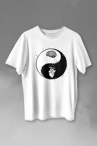 Ying Yang Kalp Beyin Yingyang Aşk Mantık Baskılı Tişört Unisex T-shirt 001