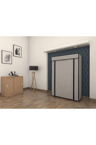 Gri Tek Yandan Raflı Bez Dolap Gardrop