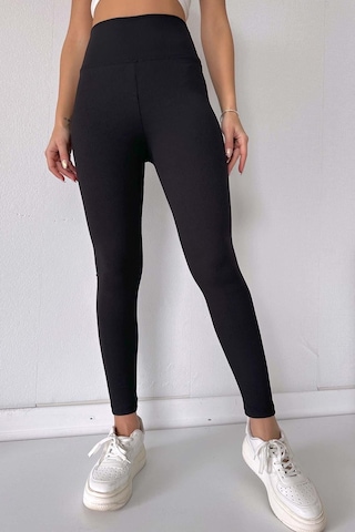 Mine Tan Butik Fitilli İçi Şardonlu Toparlayıcı Kadın Tayt - Siyah Mürdüm