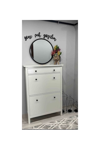 Usta Mekan Siyah Mermer Ahşap Dekoratif Yuvarlak Antre Koridor Duvar Banyo Wc Ofis Aynası 42 Cm