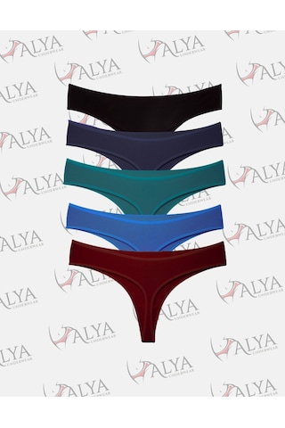 Alya Underwear Kadın Bato Tanga Pamuklu Külot, Büyük Beden String, 5'li Paket- 2 Siyah, 1 Beyaz, 2 Ten Multicolor-p24