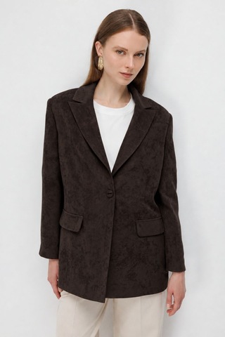 Mizalle Süet Dokulu Tek Düğmeli Kahverengi Blazer Ceket