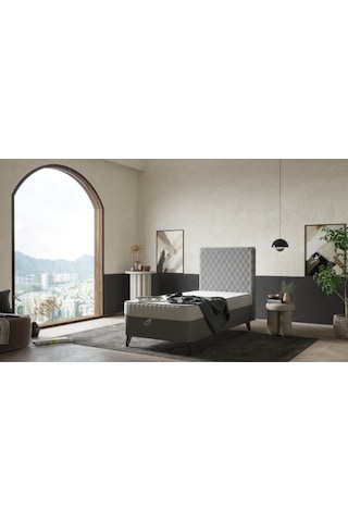 Ortopedik Lüx Yatak Baza Başlık Seti - Antrasit 90 x 190 CM