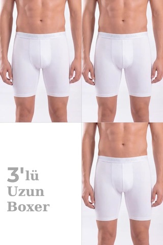 Astrid T Özel Seri Örme Kumaş Rahat Kesim Lastikli Bel 3'lü Paket Erkek Beyaz Uzun Paçalı Boxer