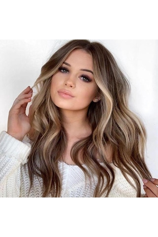 Cbtx A557 Kadınlar Orta Nokta Büyük Dalga Keten Kahverengi Karışık Renkli Uzun Kıvırcık Peruk