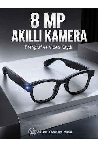 Siyah Bluetooth Akıllı Kamera Gözlüğü 8 Mp Kameralı Aı Çeviri Wi-fi Fotoğraf Video Müzik Arama Ve Dokunmatik K