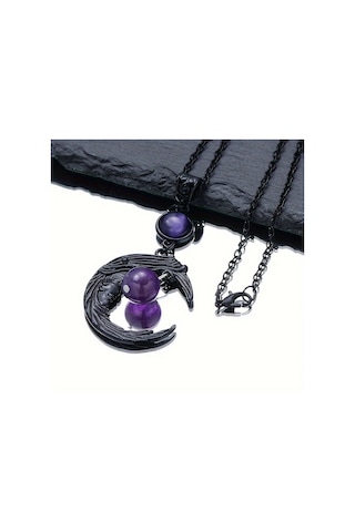 Dükkan Design Macig Moon Ametist Taşlı Gotik Kolye Siyah