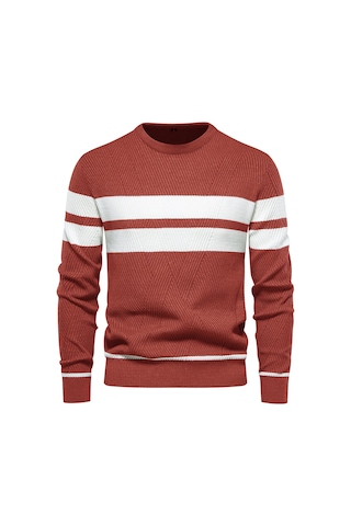 Erkekler İçin Günlük Çizgili Kazak Kırmızı