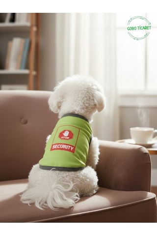 Yeşil Stop Security Güvenlik Baskılı Kedi Ve Köpek Kıyafeti Tişörtü Elbisesi Medium/m/beden 2
