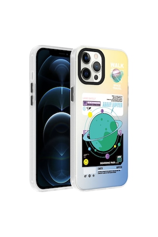 Apple Uyumlu iPhone 12 Pro Max Uyumlu Desenli Zore Dragon Sert Kılıf-gezegen Gezegen -