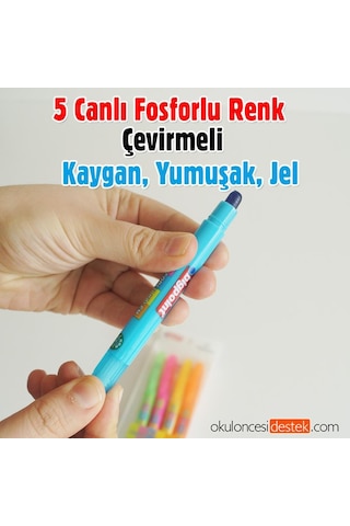 Çevirmeli Jel Mum Boya Fosforlu 5 Canlı Renk Bigpoint