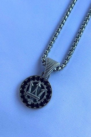 Mızraklı El İşçiliği Paslanmaz Çelik Zincir Erkek Kolye Gümüş