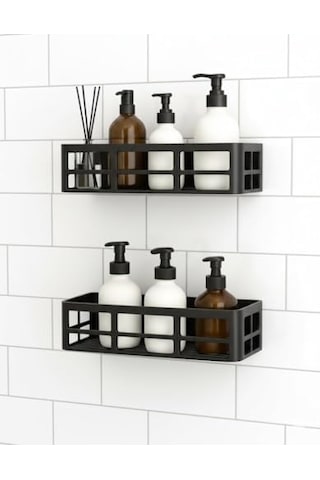 Yapışkanlı Duş Rafı 2 Adet Paslanmaz Banyo Şampuanlık Organizer Delmeden Montaj Geniş Kapasiteli Duş Or Çok Renkli