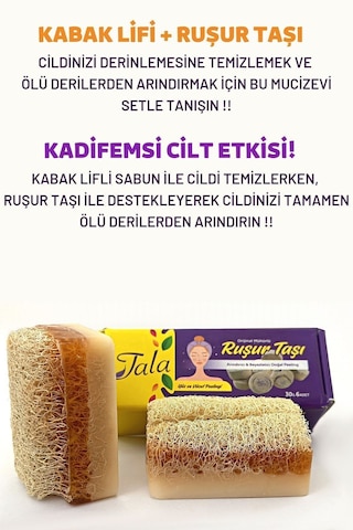 Tala Kabak Lifli Sabun & Ruşur Taşı 6 Adet Doğal Banyo Seti Arındırıcı Temizleyici