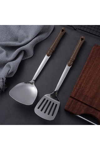 Hanyang 201 Paslanmaz Çelik Tencere Spatula Mutfak Eşyaları Spatula Çorba Kepçesi Huni Tencere Seti Altı Takım 29cmx7.7cm