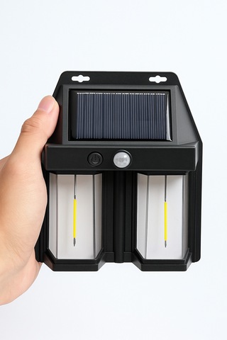 Güneş Enerjili Hareket Sensörlü Duvar Lambası Çift Cob Led Bahçe Ve Garaj Işığı Su Geçirmez