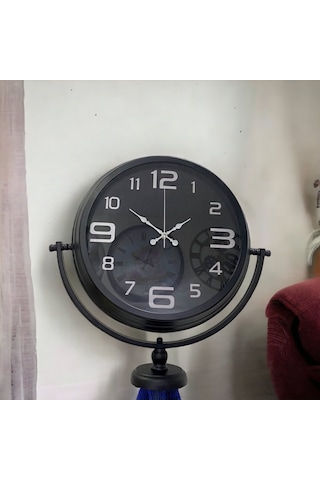 Siyah Metal Ofis Salon Otel Ayaklı Seyyar Saat B39 Siyah