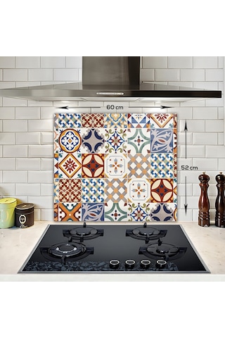 Decorita Çini Desen | Cam Ocak Arkası Koruyucu | 52cm x 60cm