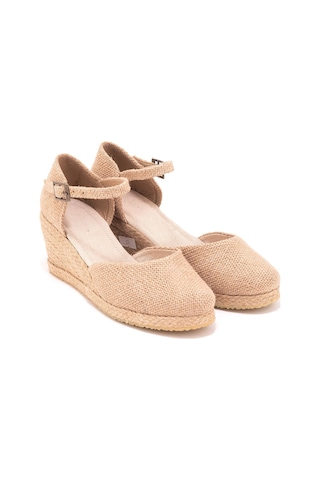 Star Tombis Gerçek Elişi Topuğu Kapalı Bilekten Bantlı Keten Espadril Dolgu Topuk Handmade Hasır