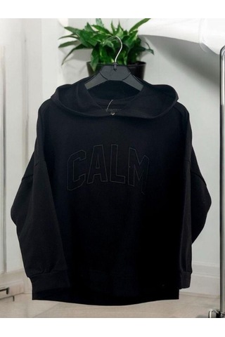 Kız Çocuk Kapüşonlu Calm Kapartmalı Sweatshirt-14372 Siyah