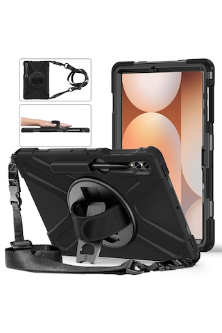 Samsung Galaxy Uyumlu Tab S10 Fe S9 S9 Fe S10 Tablet Kılıf Ayarlanabilir 360 Korumalı Omuz Askılı Standlı Koruyucu Zırhlı Kapak Tablet Kılıfı