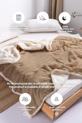 Sherpa Tv Battaniye Tek Kişilik Çizgili Yumuşak Peluş Wellsoft Yatak Örtüsü Kahve