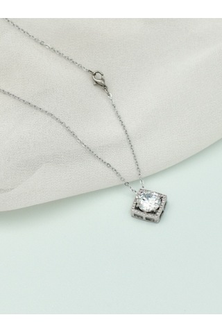 Brezza Lusso Jewelry Axcce Serie Kare Zirkon Taşlı Kolye Gümüş