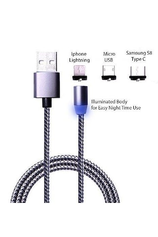 Lightning Micro Usb Type C Mıknatıslı Şarj Kablosu Hepsi Bir Arada 0.25m