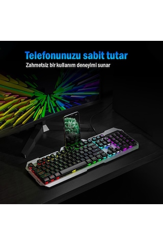 Aula F2023 Gaming Türkçe Q Rainbow Membran 2400dpl Oyuncu Klavye Mouse Set Optik