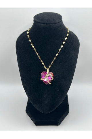 Arnes Jewelry Çelik Zirkon Taşlı Kalpli Kolye Ar486nes Gold