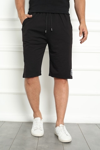 Erkek Şort Bermuda Kurt Armalı Beli Bağcıklı İpli Cepli Büyük Beden Geniş Beden Aralığı Siyah Nıc1067 R19 Siyah