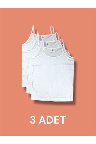 Ekonomik İnce Askılı Kız Çocuk Pamuklu Atlet 3'lü Paket Beyaz