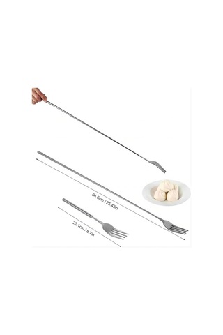 Paslanmaz Çelik Uzatılabilir Uzun Saplı Çatal Uzatılabilir Teleskopik Çatal Yemek Çatalı Gümüş
