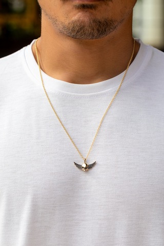 Uşaklıhafız 14 Ayar Altın Kanatlı Kafatası Figürlü Kolye 30 Mm 18 Mm